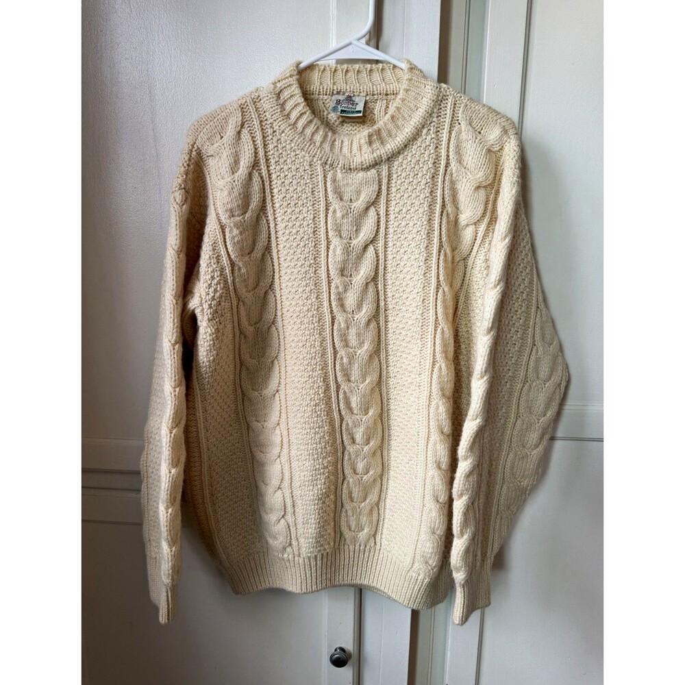 Vintage Bonner Ireland Aran Cable Knit Wool Fisherman Sweater Men’s XL Cream